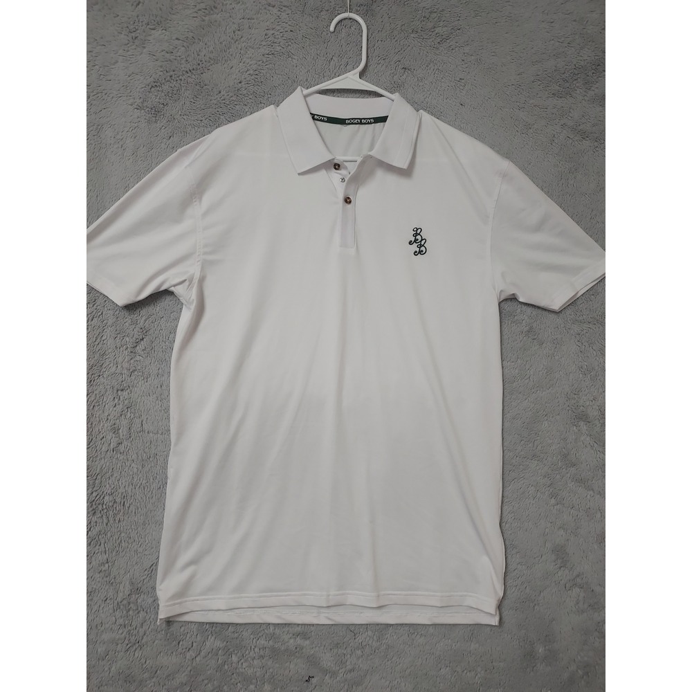 Bogey Boys Polo Shirt Mens Medium Golf Performance Short Sleeve White Preppy M - Picture 2 of 6